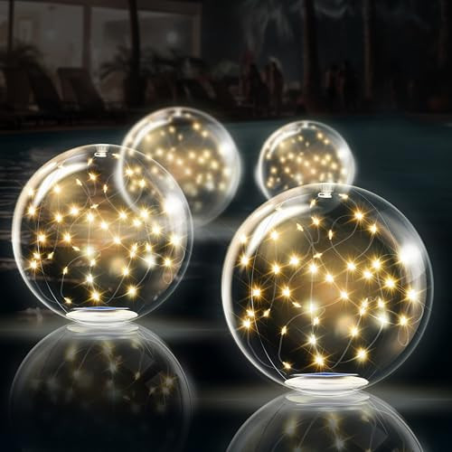 TIALLY Fairy Floating Pool Lights Solar Powered - 14" Inflatable Glow Balls for Pool, Solar Floating Lights for Pool, Floating Solar Pool Lights for Inground Pools, Pool Decorations Outdoor (4 Pack) | Amazon (US)