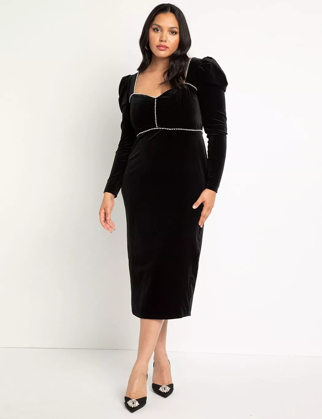 Pearl Detail Velvet Dress | Eloquii