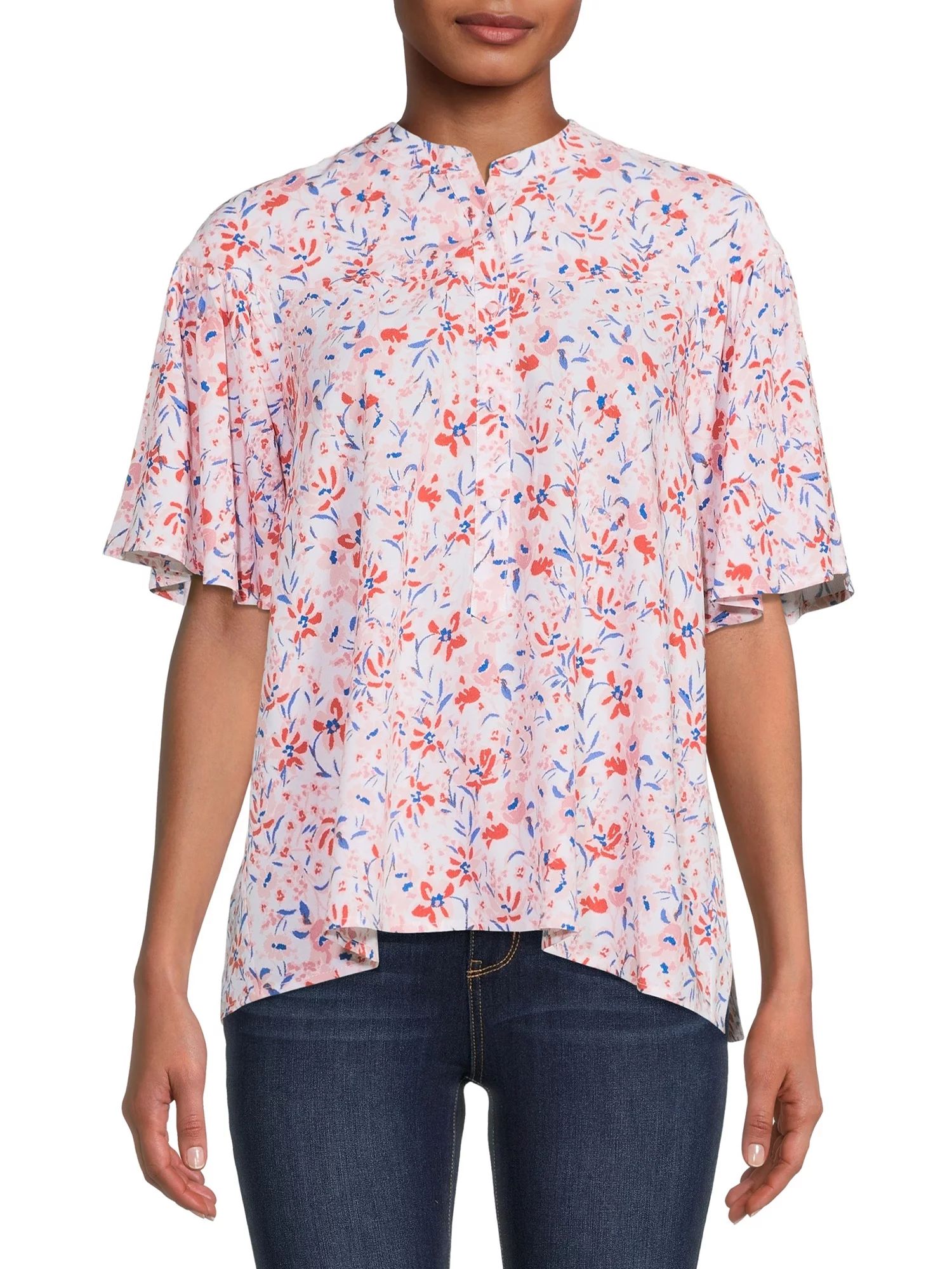 Time and Tru Women's Flutter Popover Top - Walmart.com | Walmart (US)