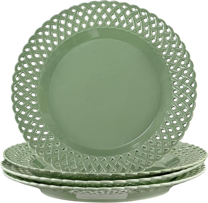 Graceful Basketweave Wide Rim 12 inch Dinner Plates, Extra Large Round Platter Scallop Serving Tr... | Amazon (US)