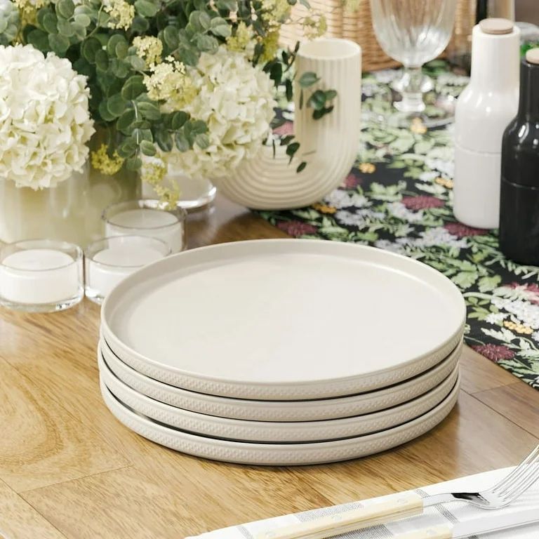 Beautiful Modern Dots Set of 4 Stoneware Dinner Plates White by Drew Barrymore | Walmart (US)