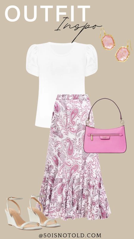 Outfit Inspo for Women | Pink Shoulder Bag | Printed Maxi Skirt | Womens Spring Outfit 

#LTKworkwear #LTKstyletip #LTKshoecrush