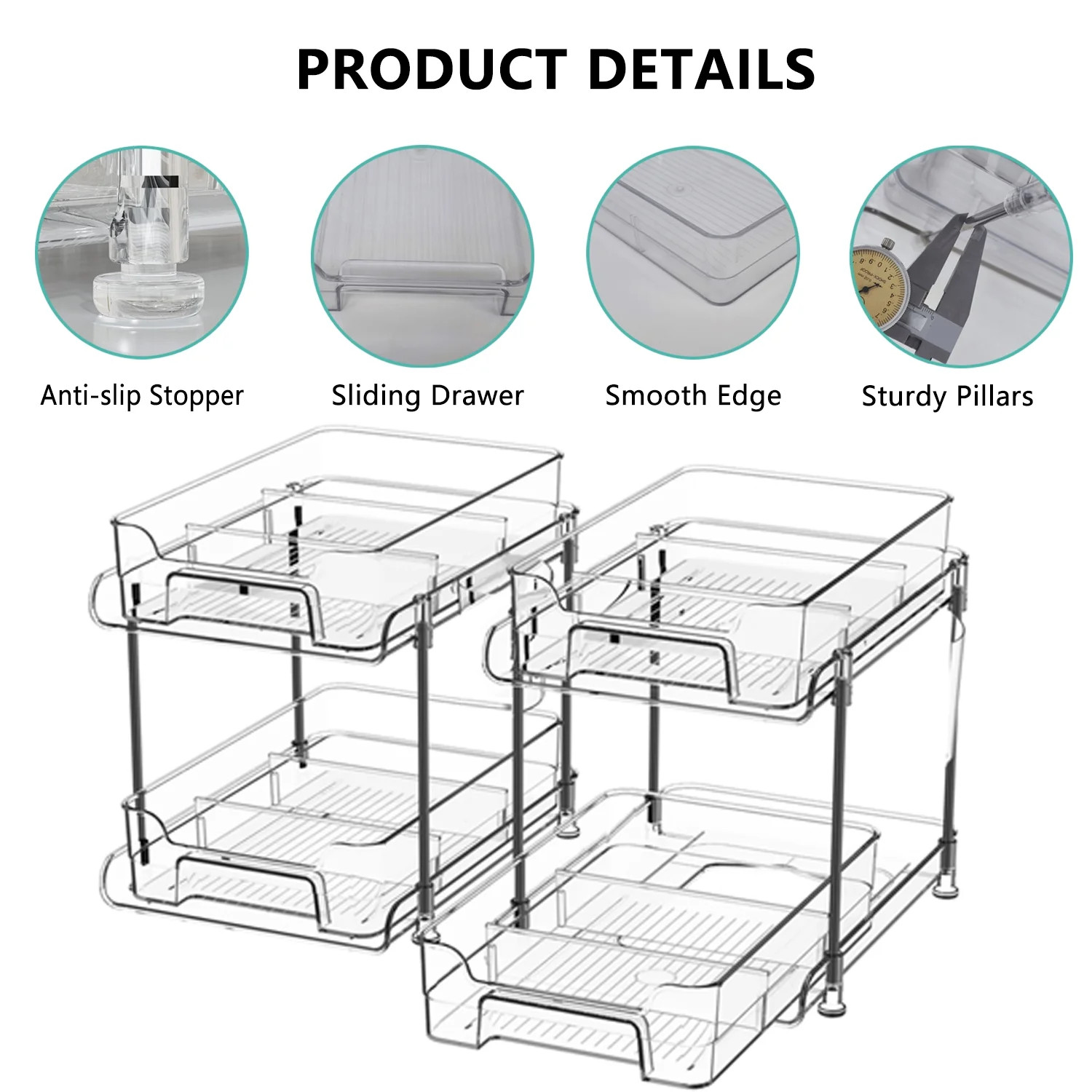 PHANCIR 2-Pack Under Sink Organizer Storage, 2-Tier 11.4" Tall Under Sink Storage Organizer, Clea... | Walmart (US)