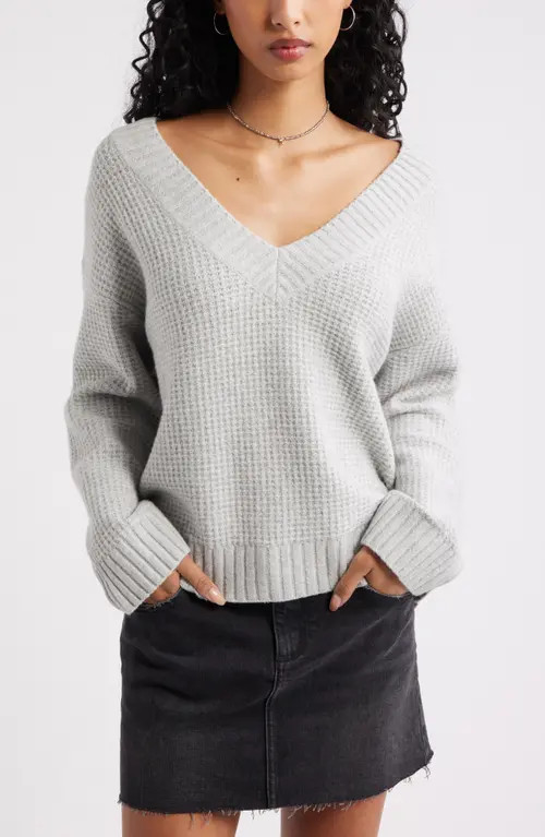 BP. V-Neck Thermal Sweater in Grey Soft Heather at Nordstrom, Size Xx-Small | Nordstrom