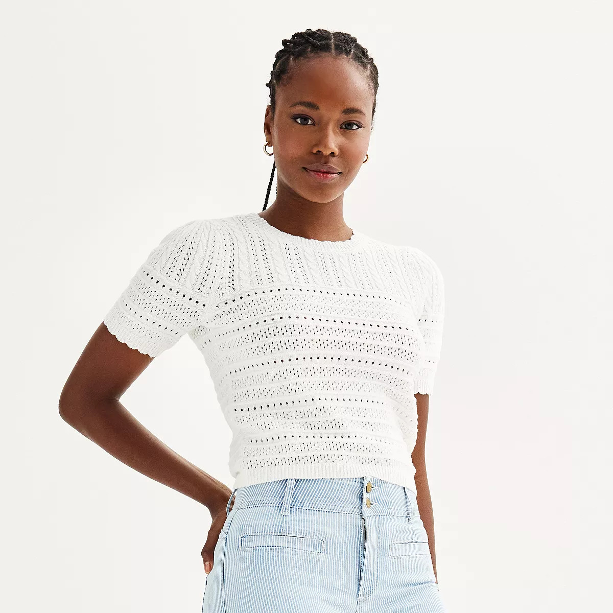 Women's DRAPER JAMES RSVP™ Short Sleeve Pointelle Sweater | Kohl's