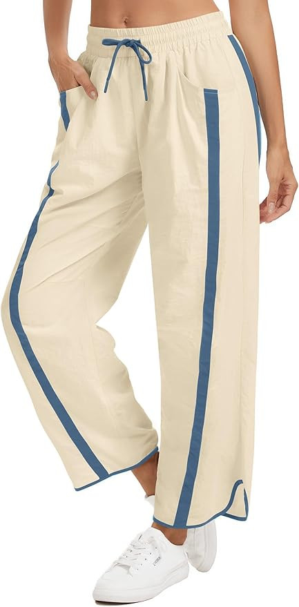 Women's Wide Leg Track Pants Baggy Drawstring High Rise Side Striped Casual Lightweight Parachute... | Amazon (US)