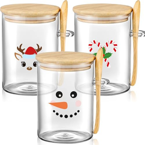 Potchen 3 Pcs Christmas Hot Cocoa Bar Supplies glasses Condiment Containers with Cover and Spoon, Cocoa Marshmallows Peppermints Chocolate Chips Storage Container for Christmas Hot Chocolate Bar | Amazon (US)