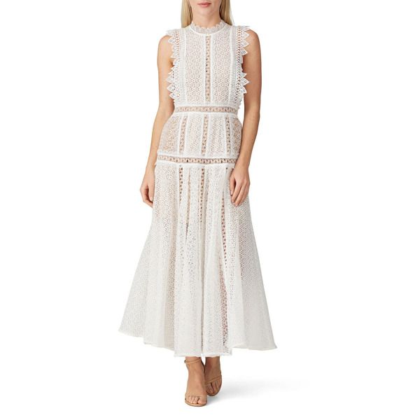 Self-Portrait White Lace Panel Midi Dress white | Rent the Runway