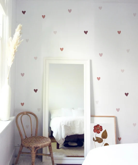 Vinyl Wall Sticker Decals - Mini Watercolor Hearts in Blush | Etsy (US)