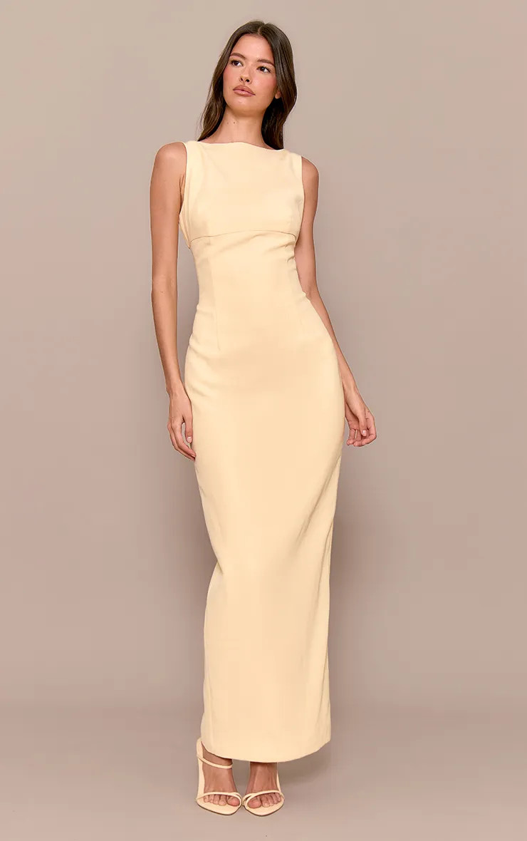 Premium Butter Yellow Scoop Back Maxi Dress | PrettyLittleThing UK