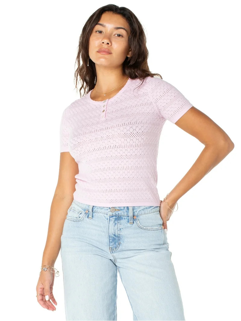 Celebrity Pink Women's Short Sleeve Pointelle Henley, Sizes XS-XXXL | Walmart (US)