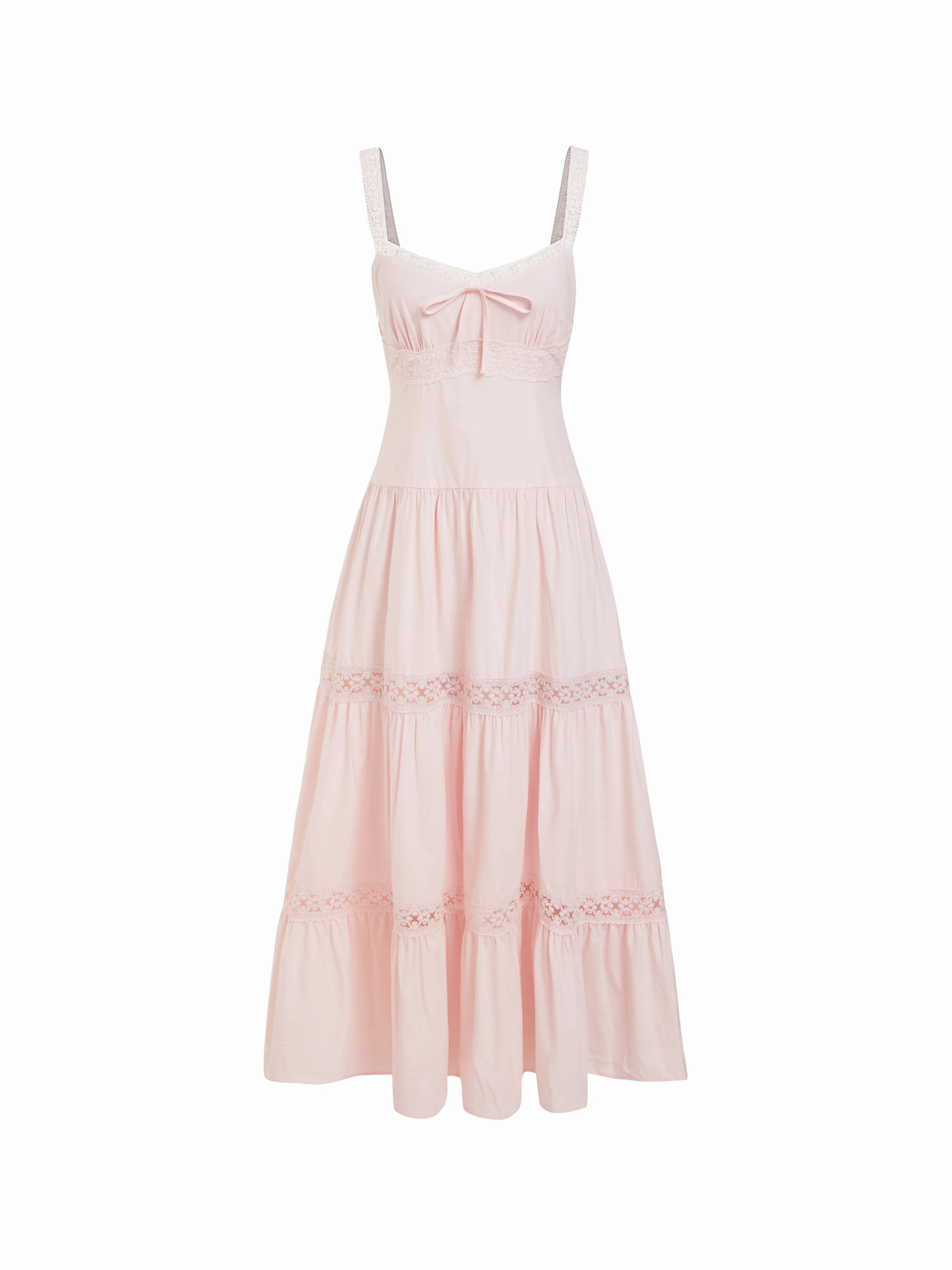 Cotton-blend Sweetheart Lace Panel Flared Maxi Dress | Cider
