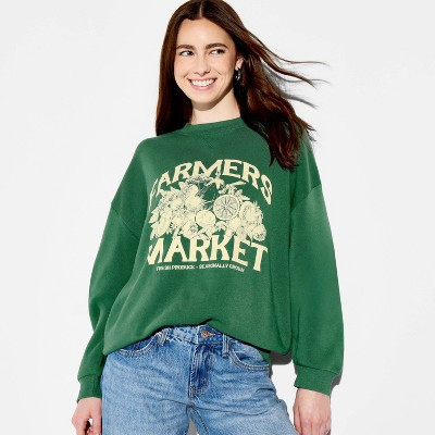 Women's Farmers Market Graphic Pullover Sweatshirt - Fern Green XS | Target