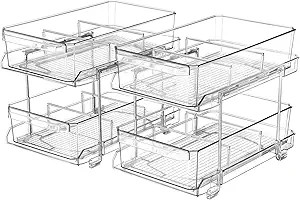 2 Set, 2 Tier Clear Organizer with Dividers for Cabinet / Counter, MultiUse Slide-Out Storage Con... | Amazon (US)