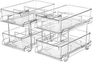 2 Set, 2 Tier Clear Organizer with Dividers for Cabinet / Counter, MultiUse Slide-Out Storage Con... | Amazon (US)