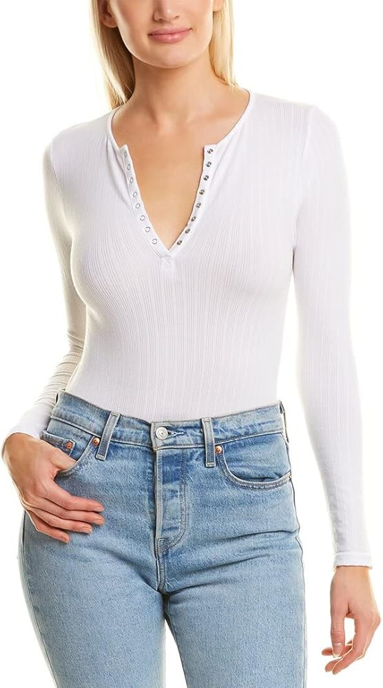 Yummie womens Katrina Long Sleeve Cotton Ribbed Seamless Henley BodysuitShapewear Bodysuit | Amazon (US)