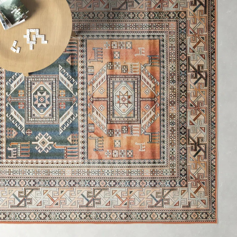 Ovid Oriental Machine Woven Area Rug in Blue/Ivory/Multi | Wayfair North America