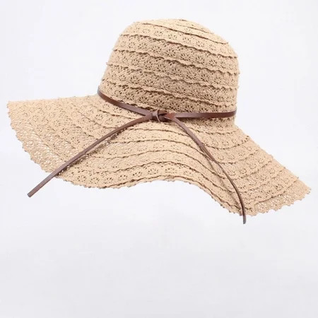 Womens Sun Straw Hat Bow Cut-out Wide Brim Summer Hat Foldable Floppy Beach Hats for Women | Walmart (US)