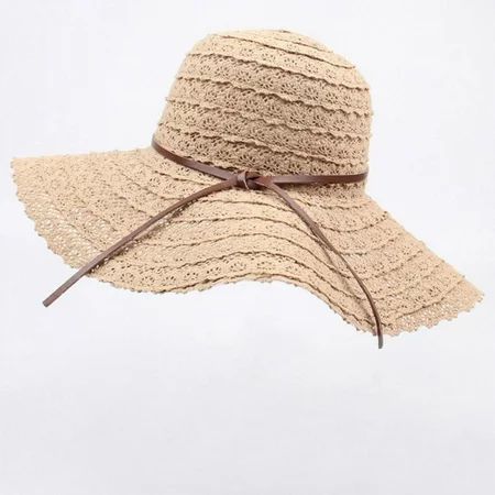 Womens Sun Straw Hat Bow Cut-out Wide Brim Summer Hat Foldable Floppy Beach Hats for Women | Walmart (US)