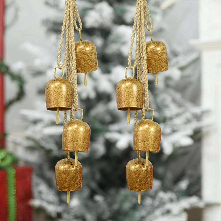2 Pack Gold Metal Vintage Bells with Jute Hanging Rope, Decorative Cow Bell for Weddings, Parties... | Amazon (US)