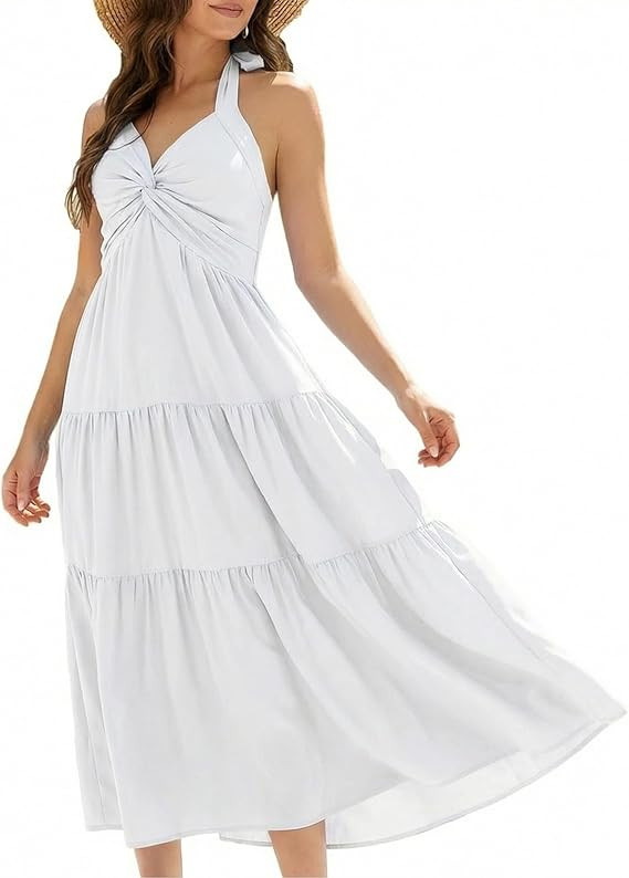 Florboom Women's Summer Halter Maxi Dresses Smocked Back Sundress, Wedding Guest & Holidays Dress... | Amazon (US)