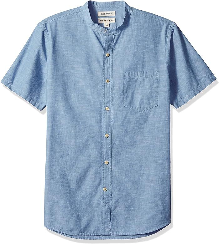 Amazon Brand - Goodthreads Men's Standard-Fit Short-Sleeve Band-Collar Chambray Shirt | Amazon (US)