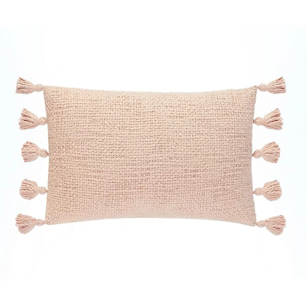 Better Homes & Garden 14" X 24" Oblong Boucle Decorative Pillow with Fringe, Blush (1 count) - Wa... | Walmart (US)