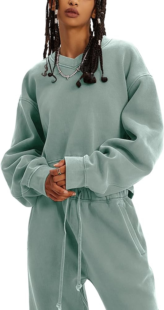 Kissonic Sweat Sets for Women 2 Piece Long Sleeve V Neck Pullover Drawstring Sweatpants Tracksuit... | Amazon (US)