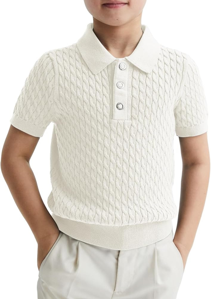 Haloumoning Boys Cable Knit Polo Shirt Sweater Kids Short Sleeve Fashion Pullover T-Shirts Clothe... | Amazon (US)