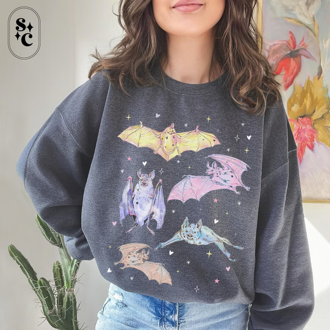 Pastel Halloween Bat Sweatshirt, Whimsigoth Sweater, Spooky Girly, Creepy Cute Crewneck, Goblinco... | Etsy (US)