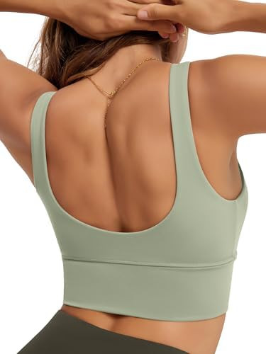 ODODOS Women's Longline U-Back Sports Bra V-Neck Padded Yoga Workout Wirefree Tank Top | Amazon (US)
