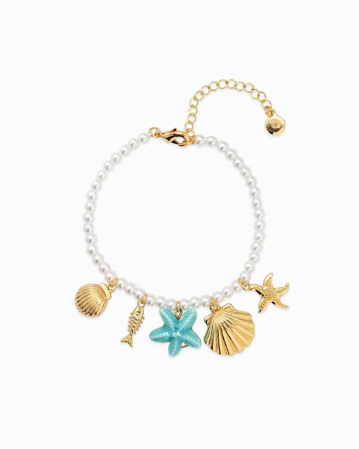Sandy Beaches Pearl Beaded Seashell Charm Bracelet | Ruthie Grace