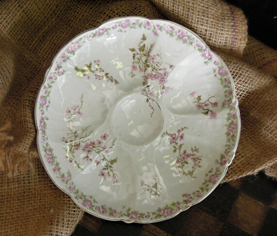 Vintage Oyster Plate /  White with Pink Flowers Oyster Plate / Oyster Dish / Center Well | Etsy (US)