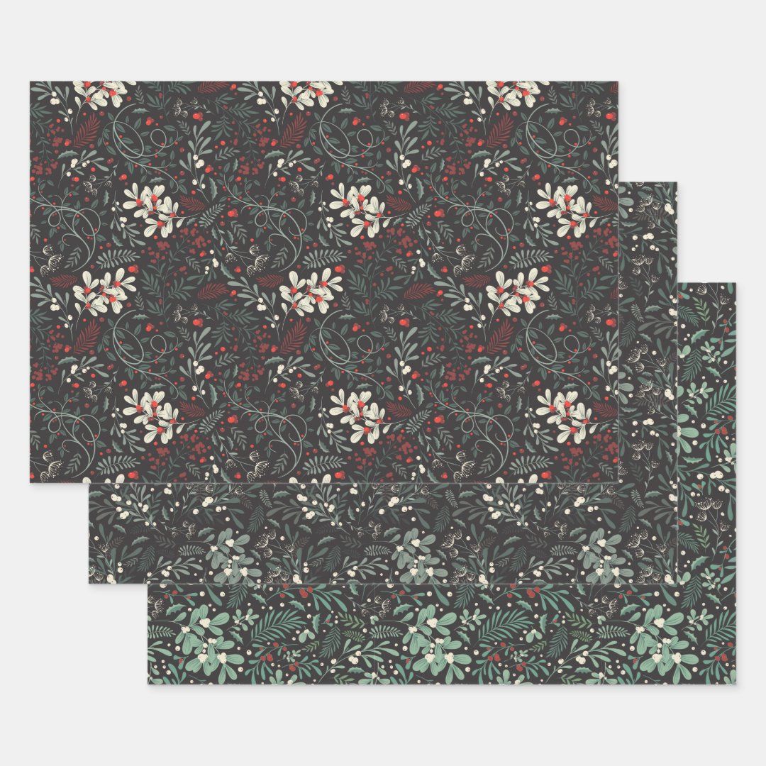 Moody Modern Winter Botanical Christmas Floral Wrapping Paper Sheets | Zazzle | Zazzle