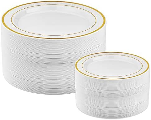 Amazon.com: 50 Piece Gold Plastic Plates - 25 Dinner Plates and 25 Salad Plates | Plastic Plates ... | Amazon (US)