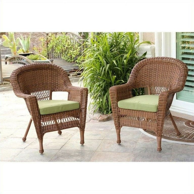 Jeco Wicker Chair in Honey with Tan Cushion - Set of  2 | Walmart (US)