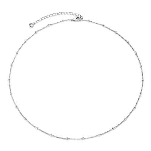 MEVECCO Silver Plain Simple Chain Choker Necklace,14K Silver Plated Cute Tiny Bead/Satellite Chain Minimalist Necklace for Women | Amazon (US)