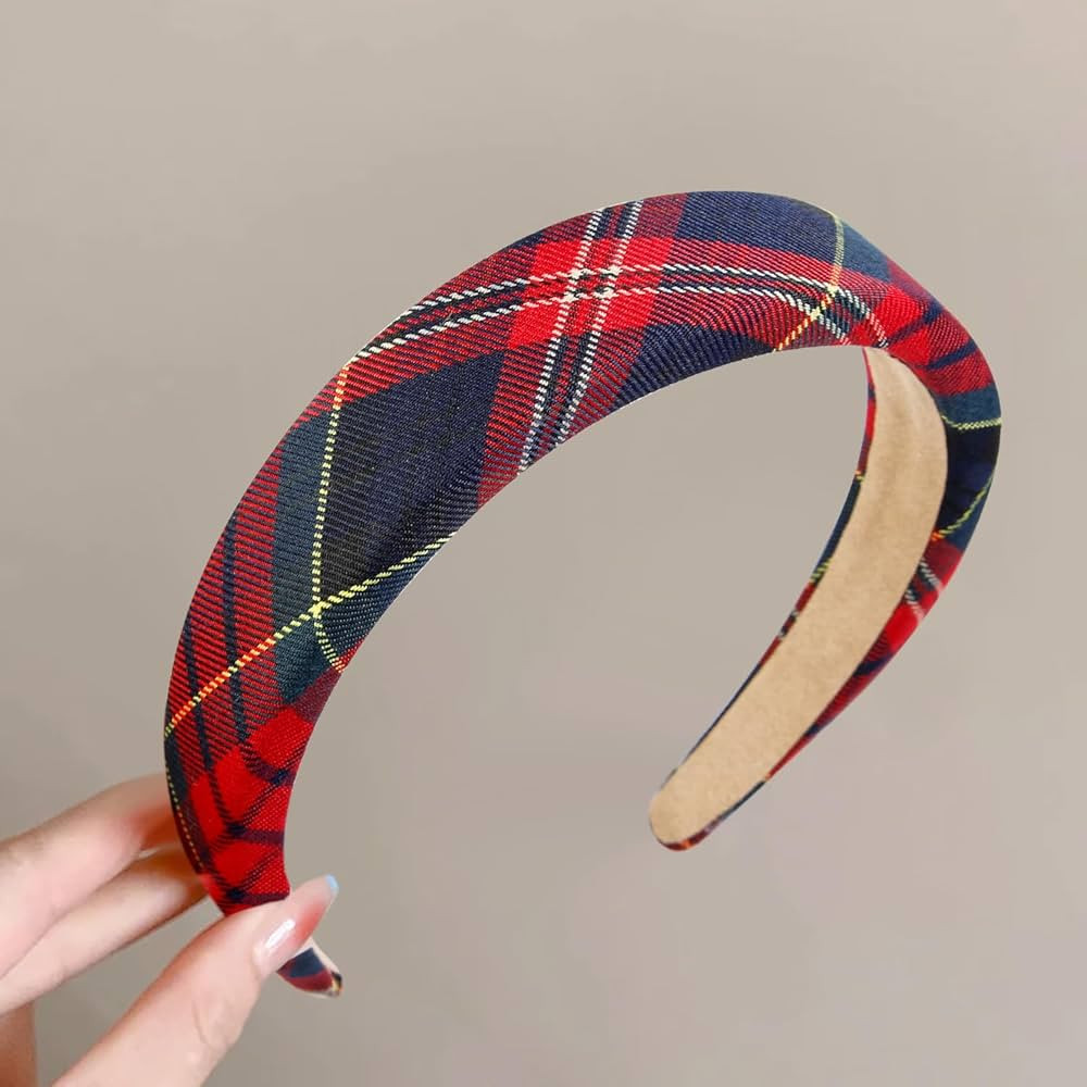 WOVOWOVO Plaid Headband for Women Teen Girls, Padded Thin Headbands for Womens Hair Vintage Red H... | Amazon (US)
