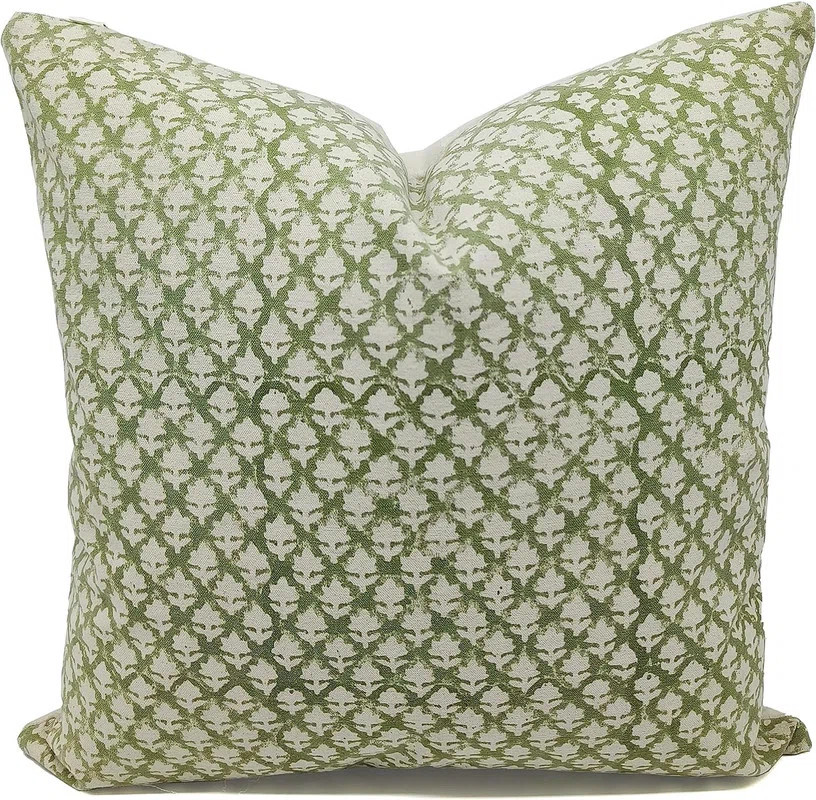 Fabdivine Pink City Green Cotton Block Printed Pillow Cover Handmade Natural Cushion 18x18 Inch | Wayfair North America