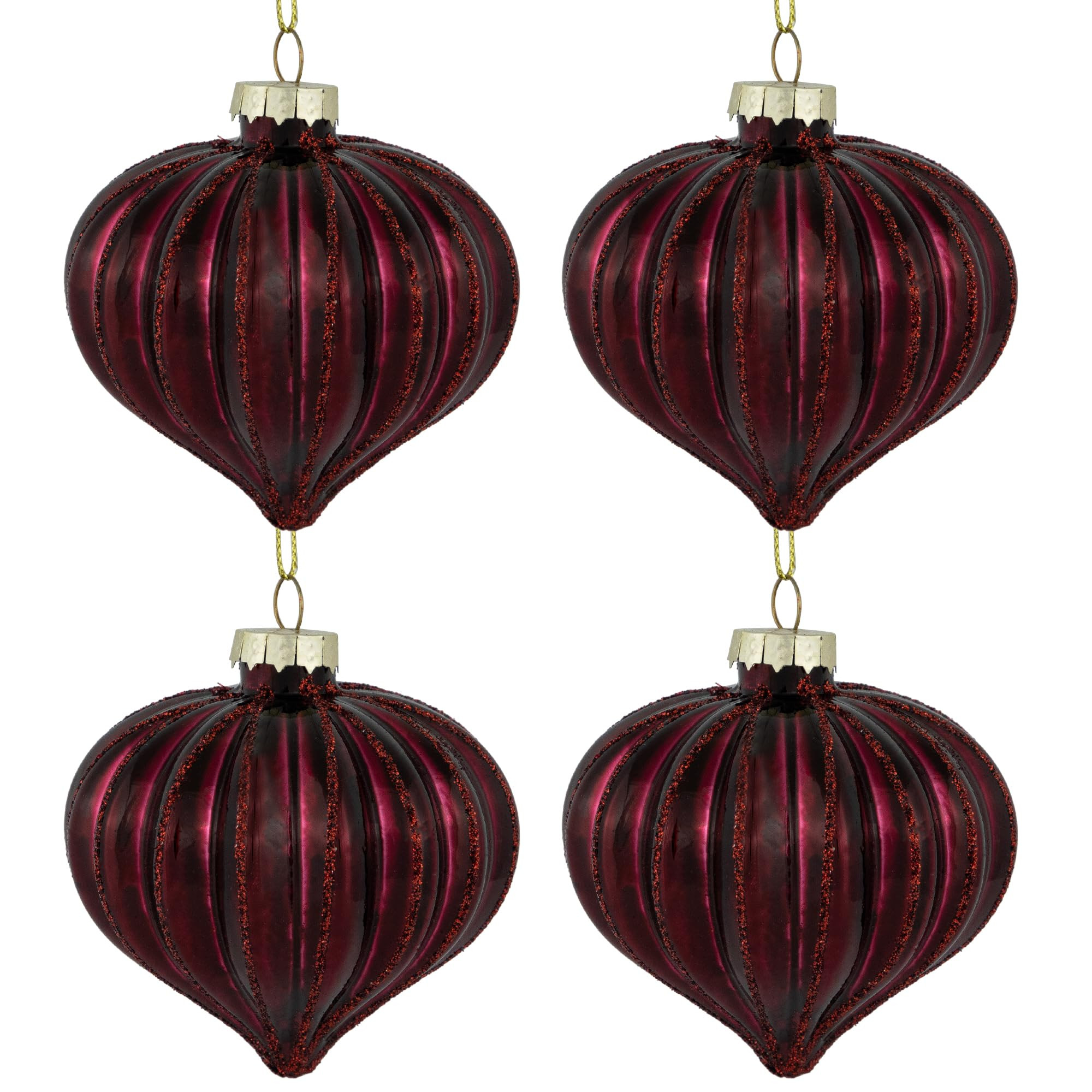 Northlight 4ct Shiny Onion Glass Christmas Ornaments, 3", Maroon | Amazon (US)