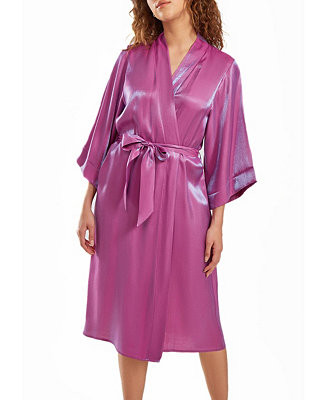 iCollection Women's Skyler Irredesant Robe with Self Tie Sash and inner Ties - Macy's | Macy's