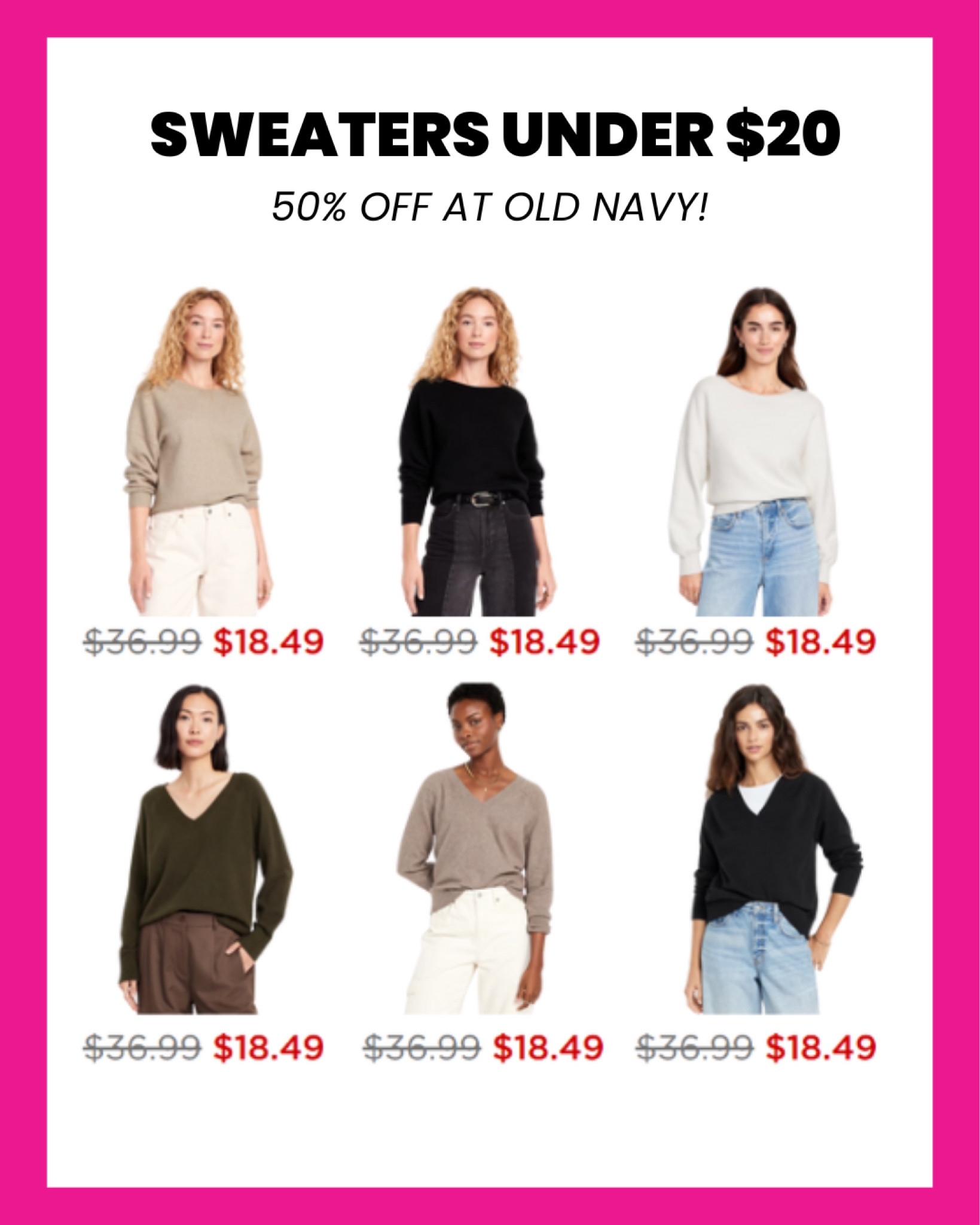 Old Navy sweaters under $20!

#LTKSeasonal #LTKSaleAlert #LTKFindsUnder50