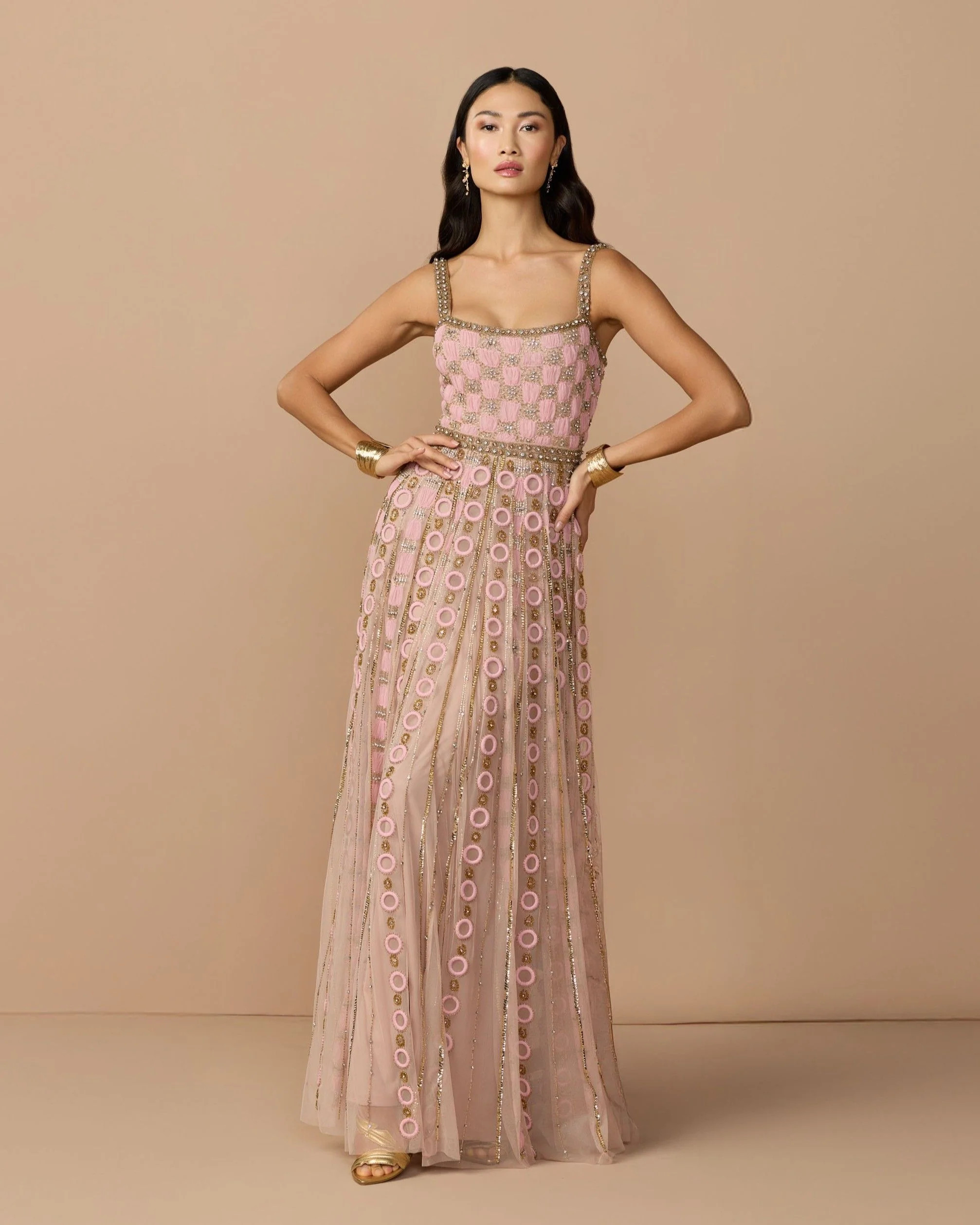 Pink Sleeveless Embellished A-line Gown | Mac Duggal