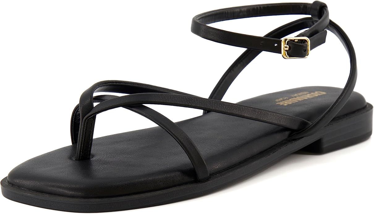 CUSHIONAIRE Women's Vida strappy flat sandal +Memory Foam and Wide Widths Available | Amazon (US)