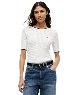 Women's Boat Neck Short-Sleeve Cotton Sweater | Macy's