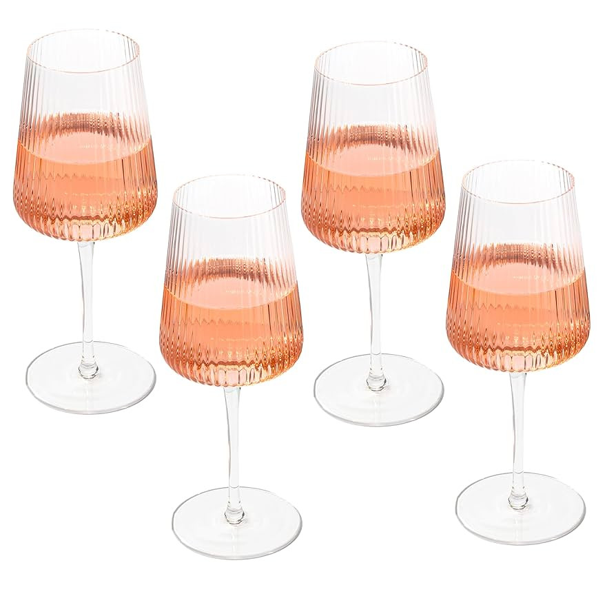 Crutello Modern Wine Glasses 17 oz Glassware, Set of 4, Unique Fluted Glassware with Vintage Ripp... | Amazon (US)