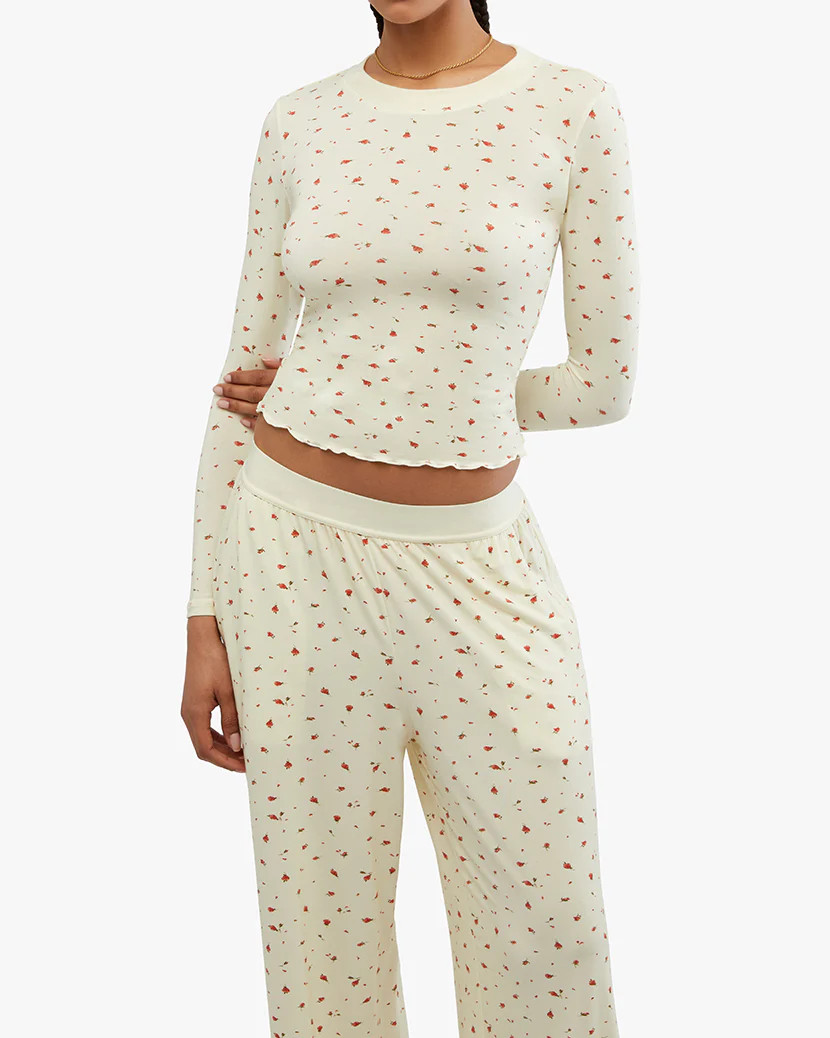 Long Sleeve Ditsy Roses Modal Jersey Crewneck | We Wore What