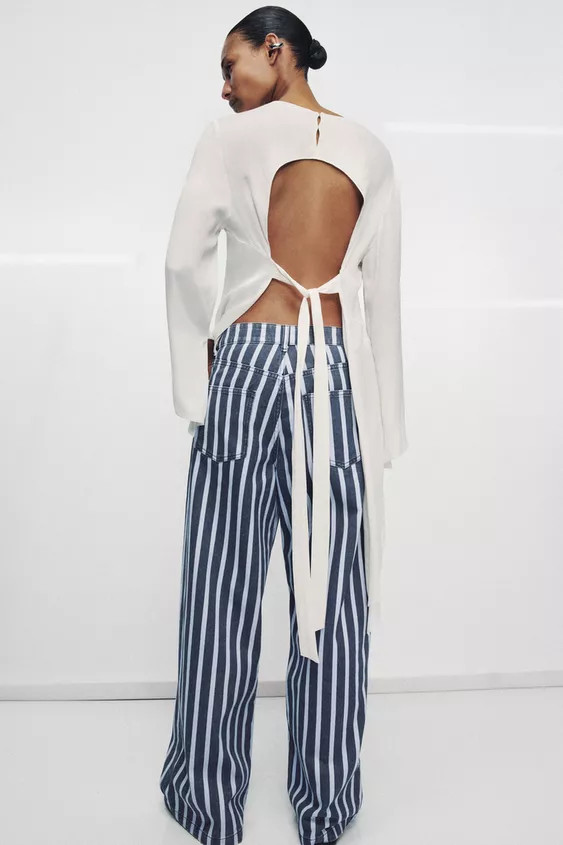 ZW COLLECTION MID-RISE STRIPED LOOSE FIT JEANS | Zara US