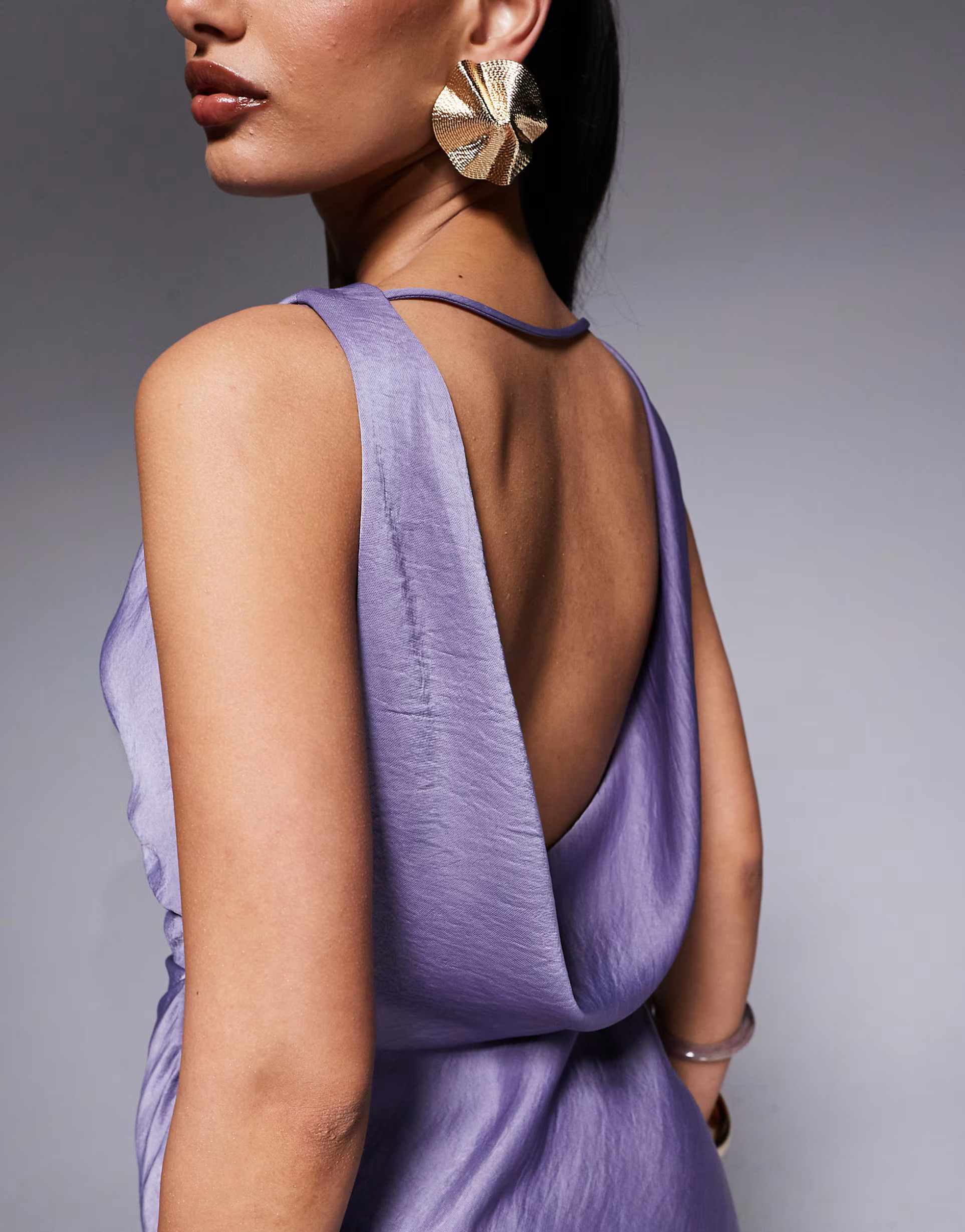 ASOS DESIGN drape bodice maxi dress with cowl back detail in purple | ASOS (Global)