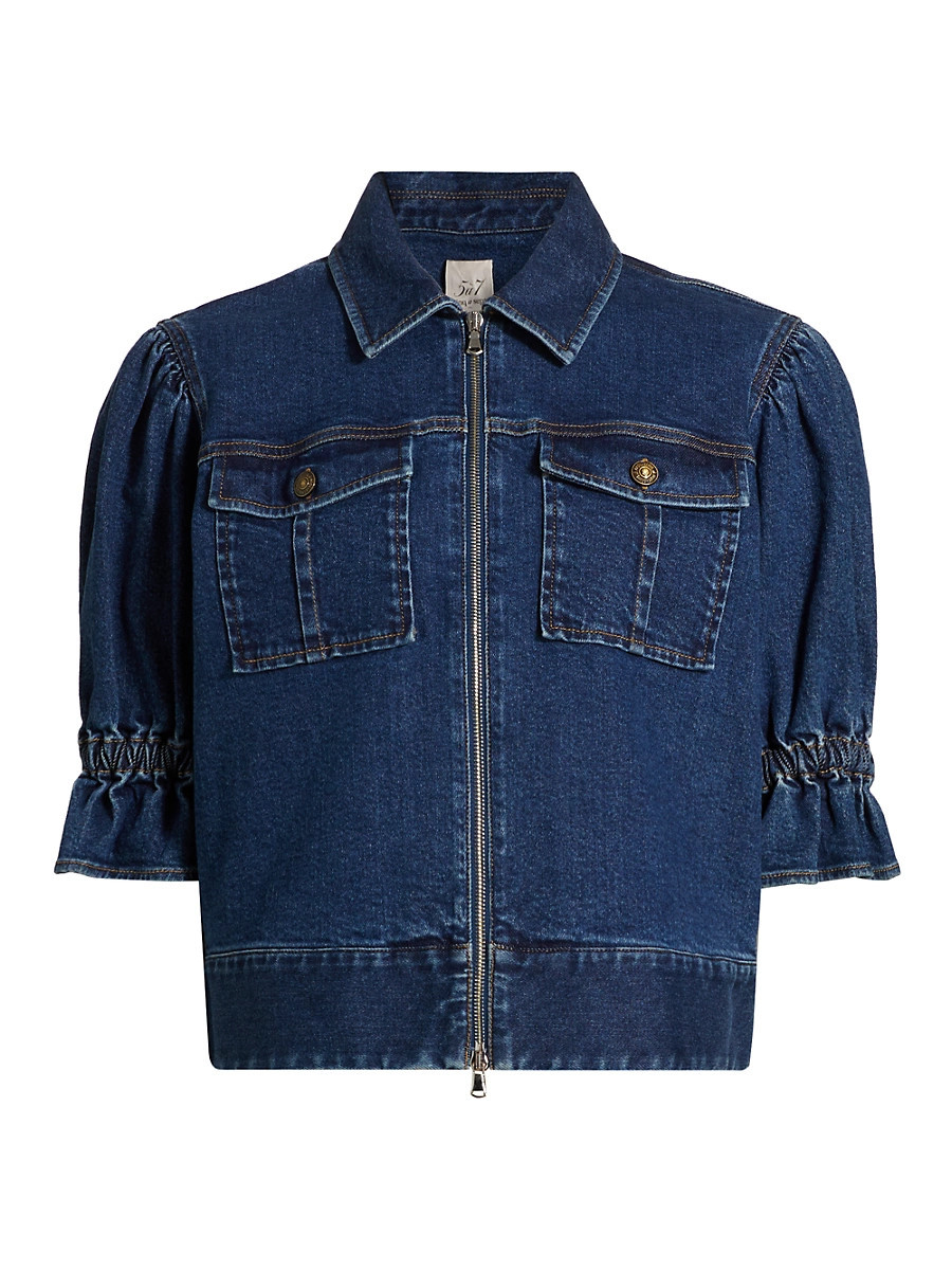 Women's Holly Puff-Sleeve Denim Jacket - Ocean - Size Small | Saks Fifth Avenue
